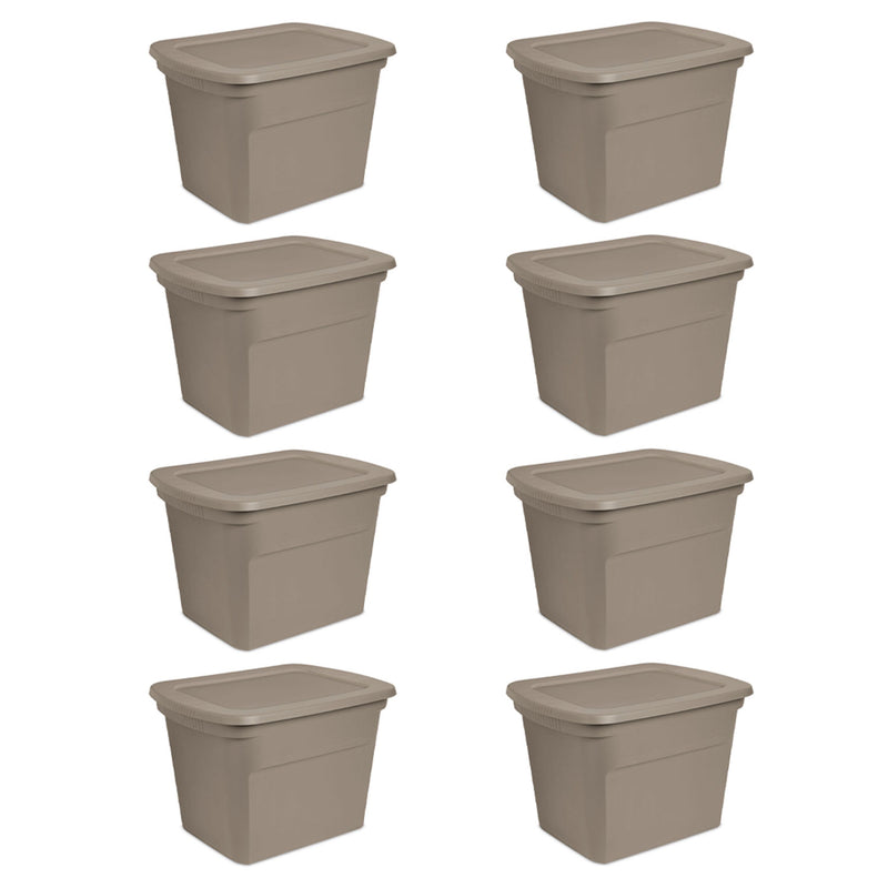 Sterilite 18 Gallon Plastic Stackable Storage Container with Lid, Taupe (8 Pack)