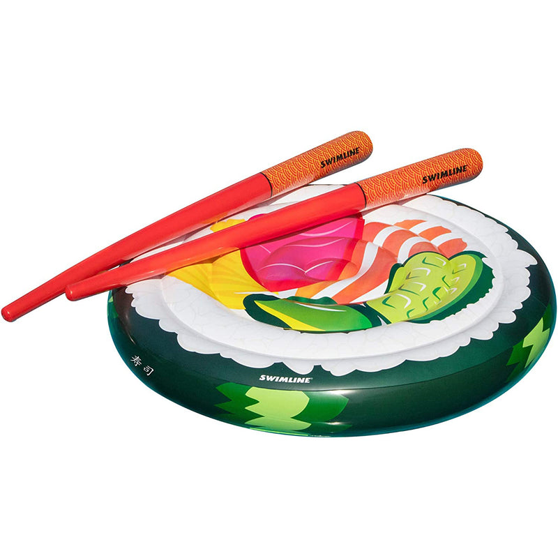 Swimline 60" Sushi Roll Island Inflatable Pool Float with 73" Chopstick Doodles