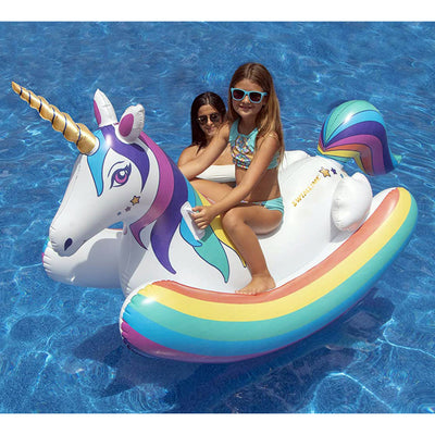 Swimline Giant Inflatable Rainbow Unicorn Rocker Ride On Swimming Pool Toy Float