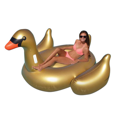 Swimline Giant Inflatable Mega 76" Swan Swimming Pool Water Float Raft, Gold