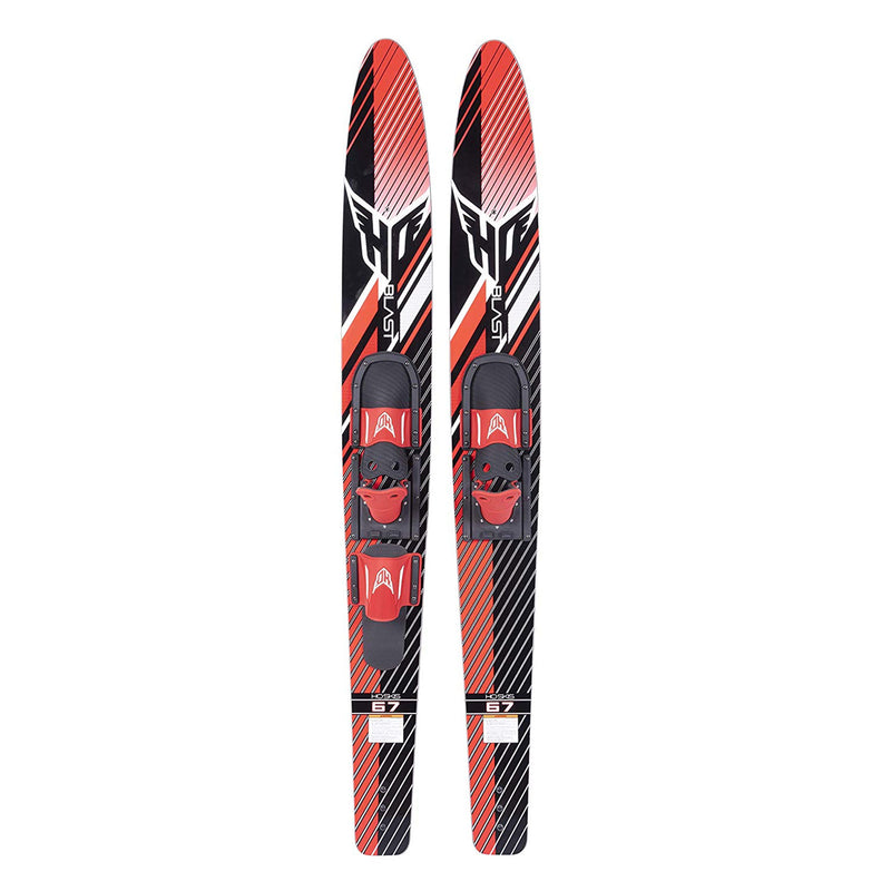 HO Skis Sports Blast 59 Inch Waterskiing Combo Set with Horseshoe Boot, Red