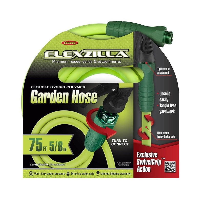 Flexzilla Garden Hose w/ SwivelGrip Connecters, 5/8" x 75&