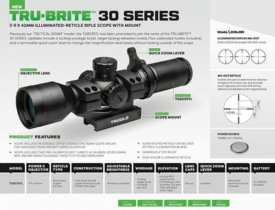 TruGlo 3-9 x 42 mm Tactical Rifle Scope with Etched Illuminated Mil Dot Reticle