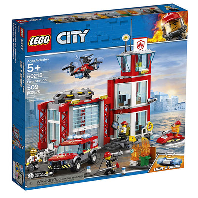 LEGO City 60215 Fire Station Block Building Set with 4 Minifigures, Dog, & Truck