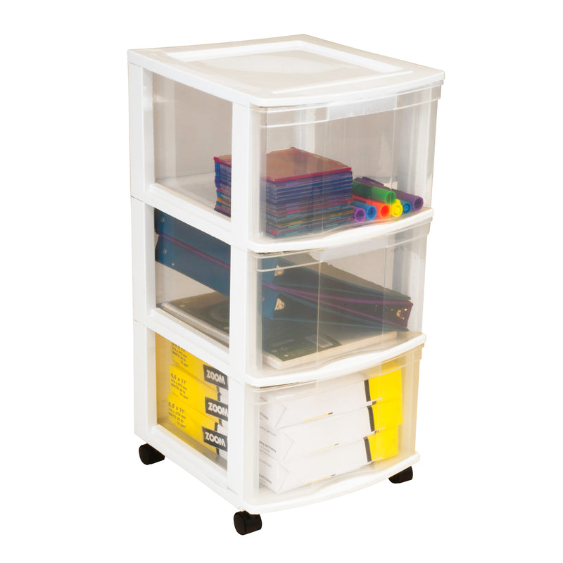 Gracious Living Classic 3 Drawer Organizer Plastic Storage Cart, White(Open Box)