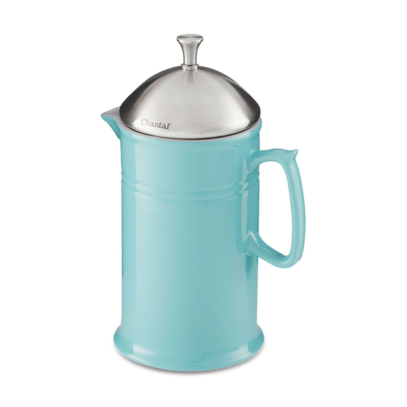 Chantal Ceramic French Press with Stainless Steel Plunger and Lid, Aqua Blue