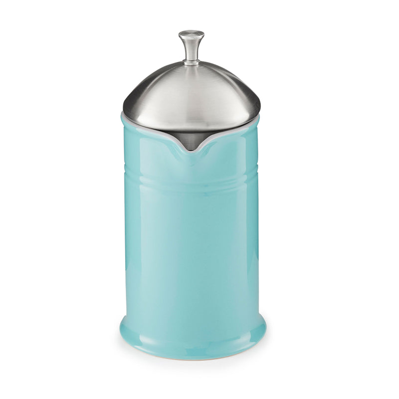 Chantal Ceramic French Press with Stainless Steel Plunger and Lid, Aqua Blue