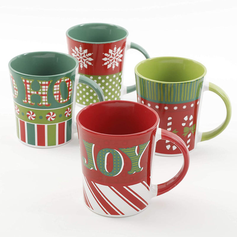 Gibson Home 94774.01 Holiday Wrap Assorted 4 Piece 15 Ounce Mug Set, Red/Green