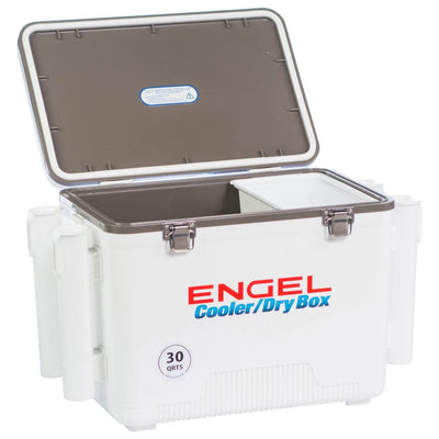 ENGEL 30 Quart 48 Can Lightweight Insulated Mobile Cooler Drybox Chest, White