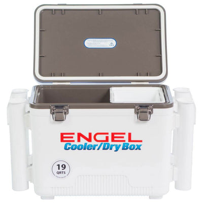 ENGEL 19 Quart Fishing Rod Holder Attachment Insulated Dry Box Ice Cooler, White