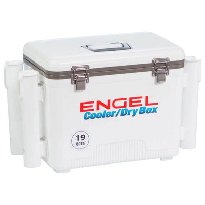 ENGEL 19 Quart Fishing Rod Holder Attachment Insulated Dry Box Ice Cooler, White