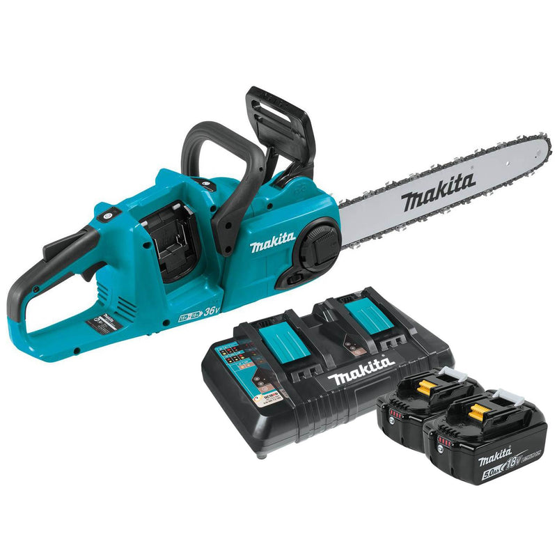 Makita XCU04Z 18V X2 Lithium Ion Cordless 16" Chainsaw + Battery Pair & Charger
