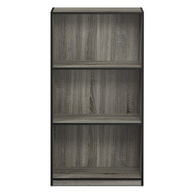 Furinno Basic 3 Tier Open Bookcase Display Storage Shelf Organizer, Gray/Black
