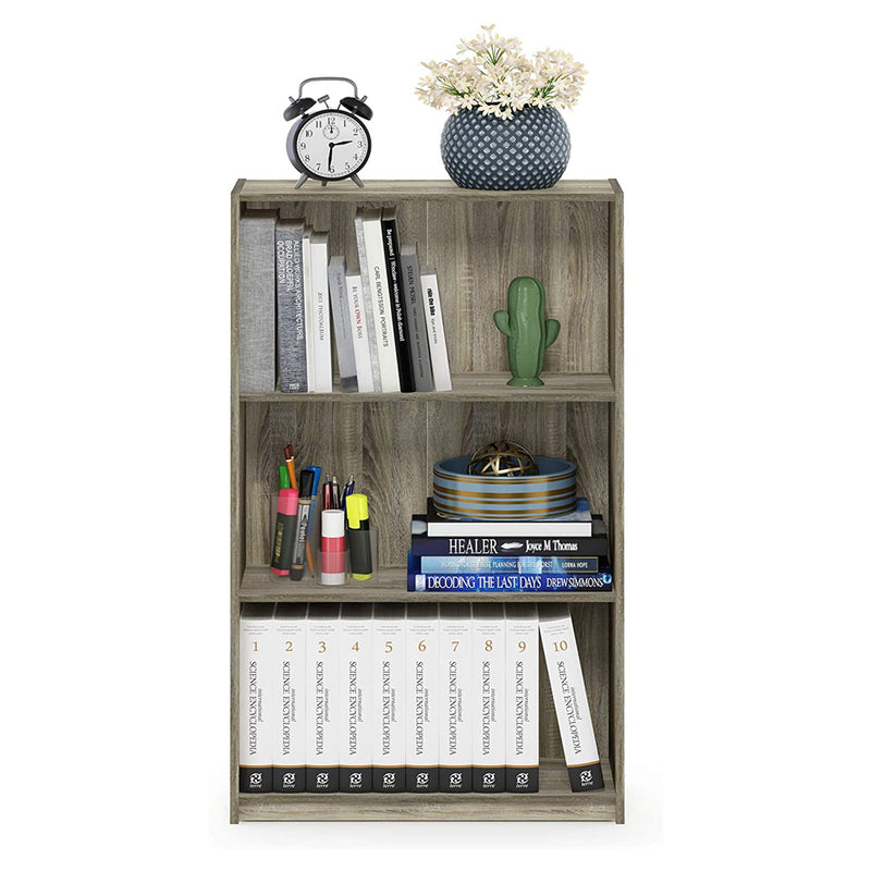 Furinno Basic 3 Tier Open Bookcase Display Storage Shelf Organizer, Sonoma Oak