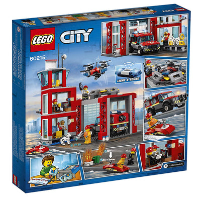 LEGO City 60215 Fire Station Block Building Set with 4 Minifigures, Dog, & Truck