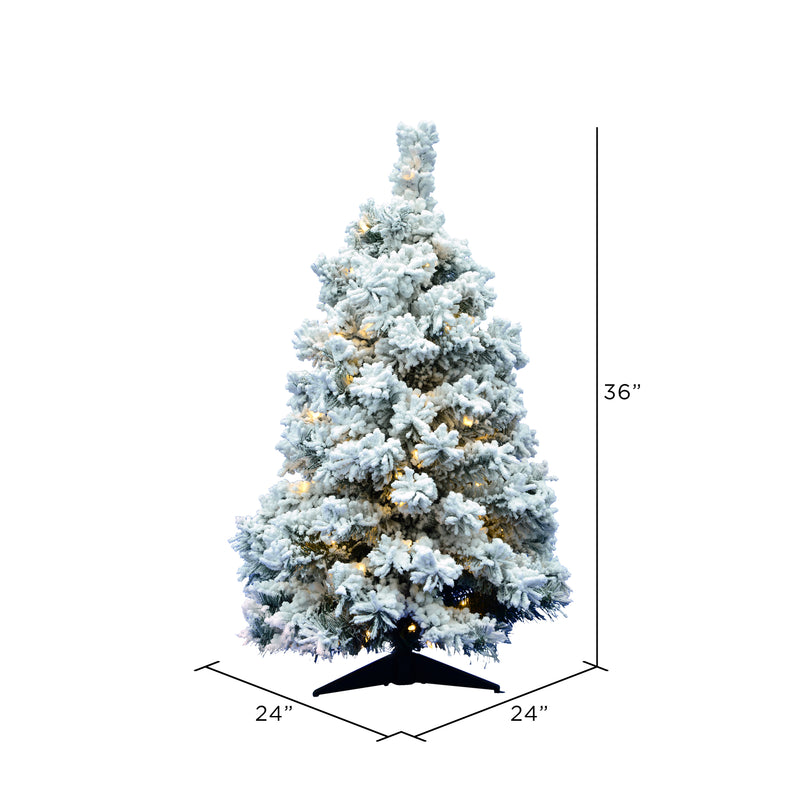 Vickerman Flocked Alaskan 36 Inch Artificial Christmas Tree with LED Lights