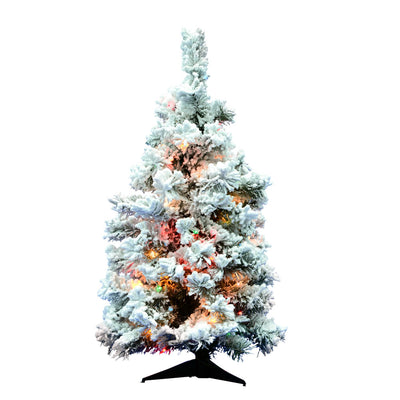 Vickerman Flocked Alaskan 36 Inch Artificial Christmas Tree w/ Multicolor Lights