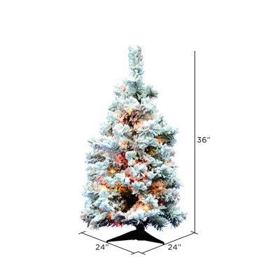 Vickerman Flocked Alaskan 36 Inch Artificial Christmas Tree w/ Multicolor Lights