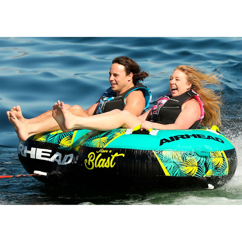 Airhead BLAST 2 Inflatable Open Top 2-Person Towable Water Tube, Tropical Green