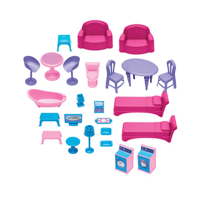American Plastic Toys Fashion Doll Delightful Doll House w/ 25 Furniture Pieces