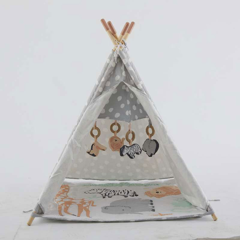 Wonder&Wise Indoor Baby Kids Foldable Activity Teepee Play Tent with Safari Mat