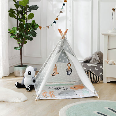 Wonder&Wise Indoor Baby Kids Foldable Activity Teepee Play Tent with Safari Mat