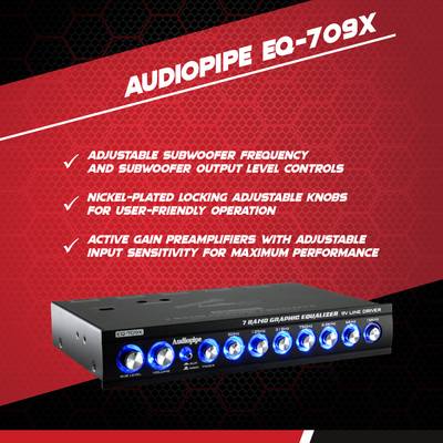 Audiopipe EQ-709X 7 Band 9.V Half DIN Graphic Car Audio Equalizer EQ (2 Pack)