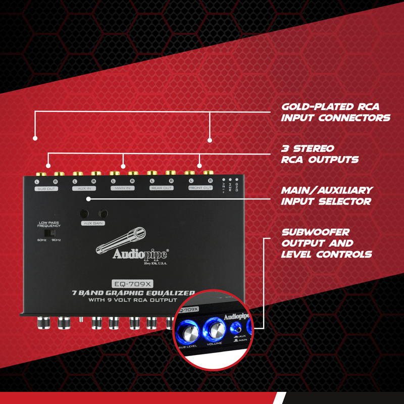 Audiopipe EQ-709X 7 Band 9.V Half DIN Graphic Car Audio Equalizer EQ (4 Pack)
