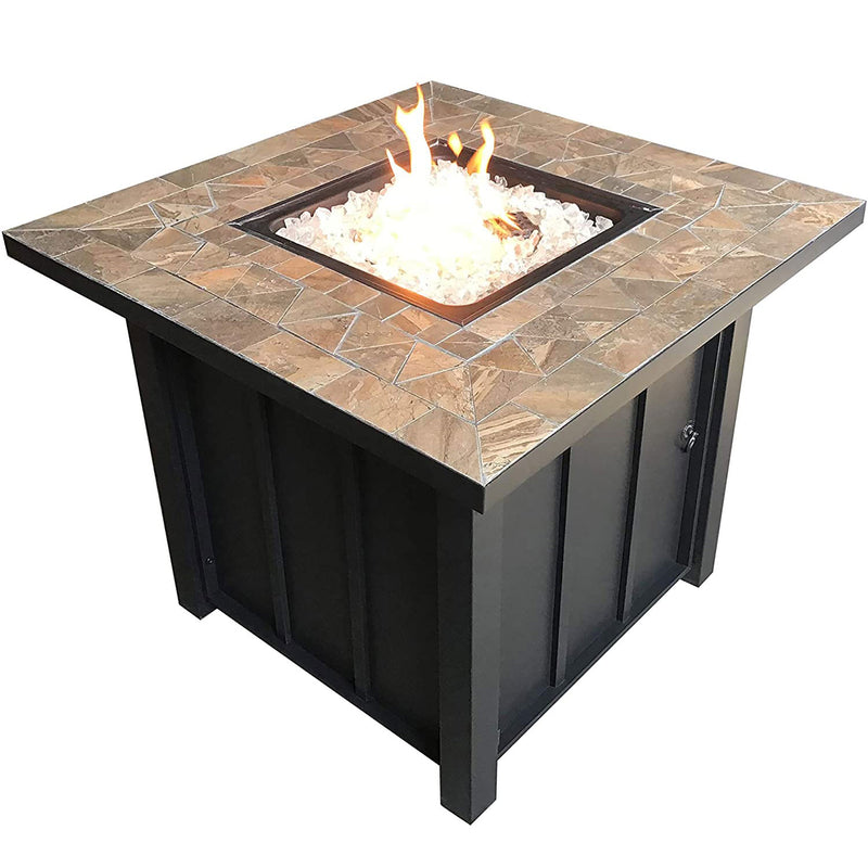 Hiland AFP-STT 30 In Square Tile Table Propane Fire Pit & Fire Glass (Open Box)