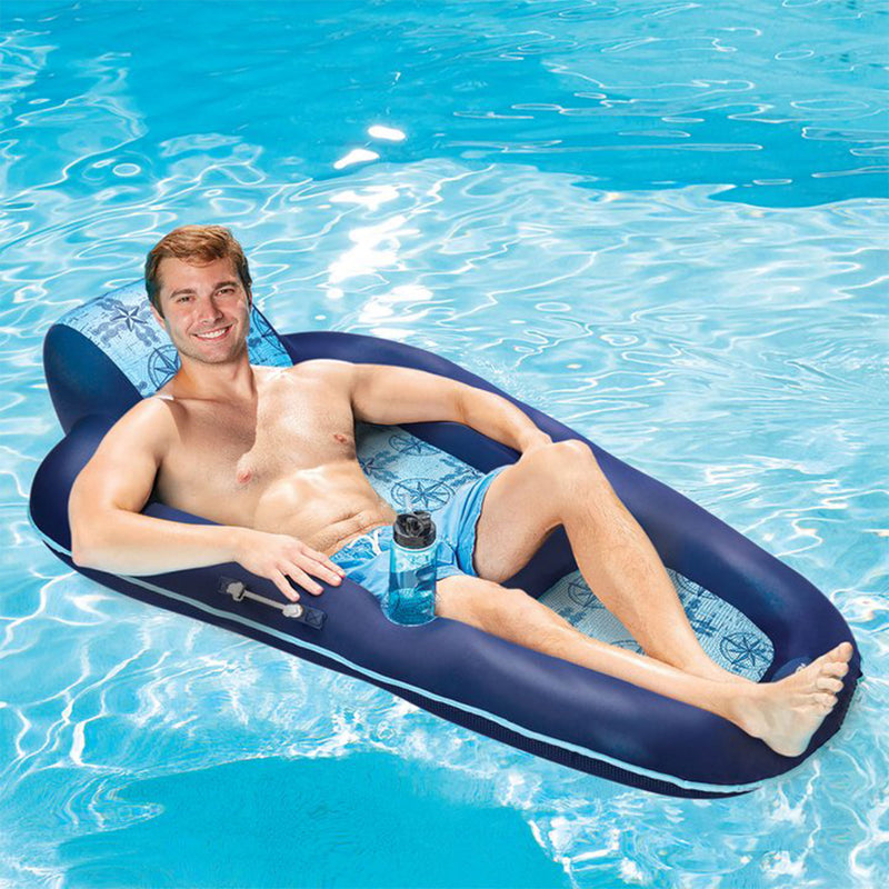 Aqua Leisure Luxury Water Recliner Lounge Pool Float w/ Headrest, Blue(Open Box)