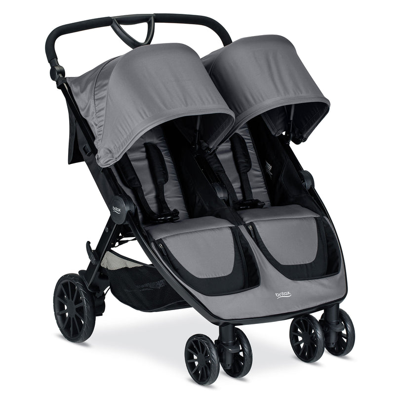 Britax Foldable Adjustable B Lively Double Baby Stroller with Mesh Canopy, Gray