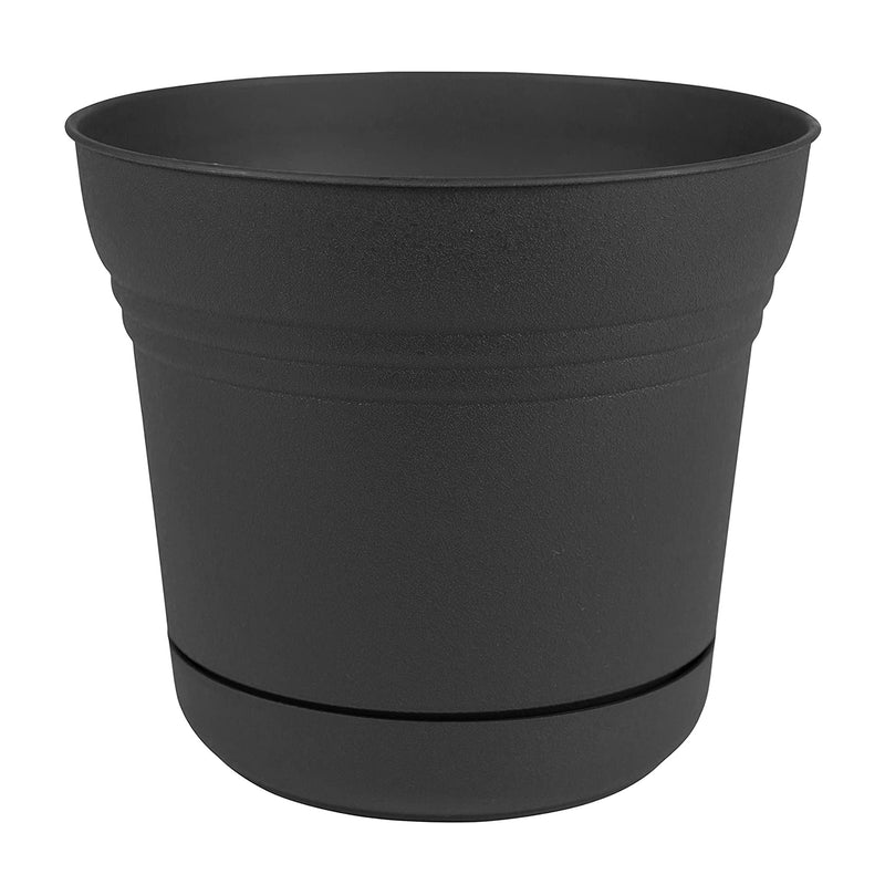 Bloem SP1000 Saturn Indoor Outdoor 10 Inch Planter Pot w/ Attached Saucer, Black - VMInnovations