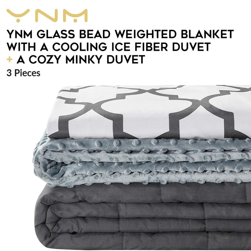 YnM 3Pc Set 20 Lb Glass Bead Weighted Blanket with 2 Duvet Covers (Open Box)