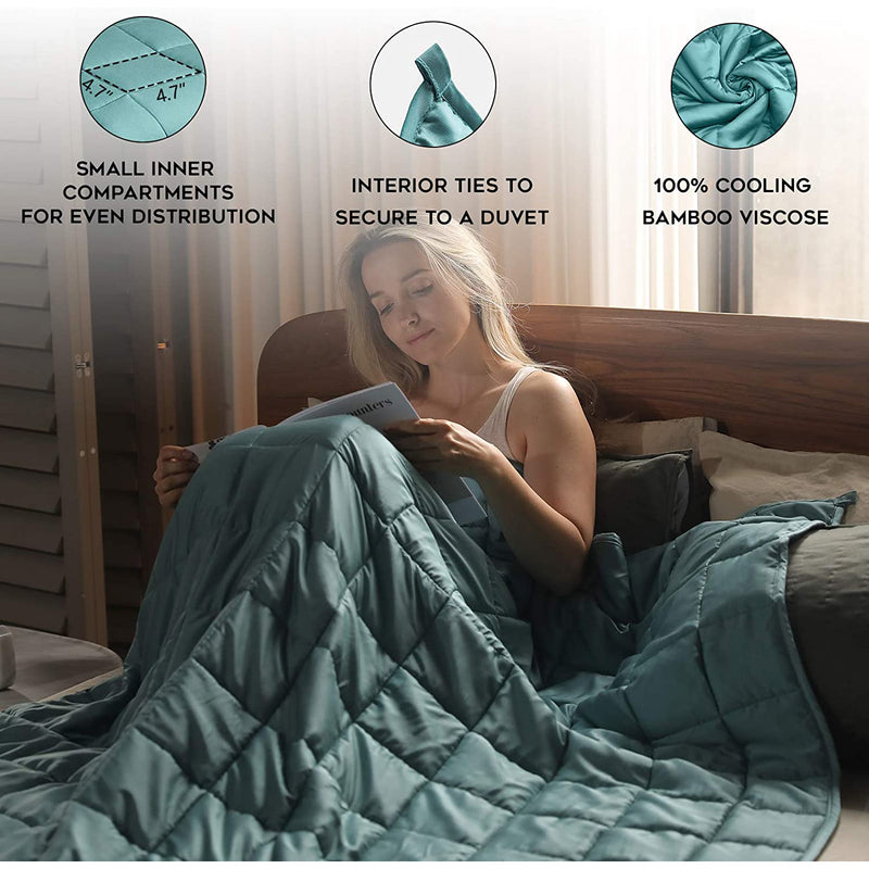 YnM Bamboo 80 x 87 In Weighted Blanket for Queen & King Beds w/ Duvet, Sea Grass