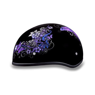 Daytona Helmets Motorcycle Half Helmet Skull Cap, Medium, Gloss Black, Butterfly