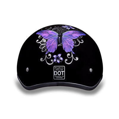 Daytona Helmets Motorcycle Half Helmet Skull Cap, Medium, Gloss Black, Butterfly