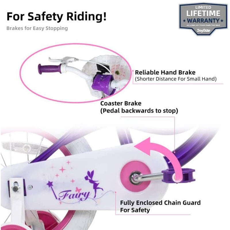 Joystar Fairy 16 Inch Kids Bike with Training Wheels for Ages 4 to 7, Purple