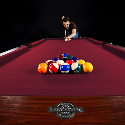 Lancaster Gaming Company 90 Inch Classic Design Pool Table w/ 2 Cues, Burgundy