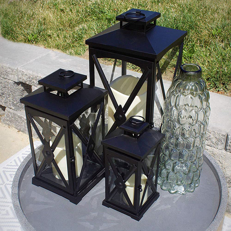 Pebble Lane Living Indoor/Outdoor Candle Lanterns, Set of 3, Black (Damaged)