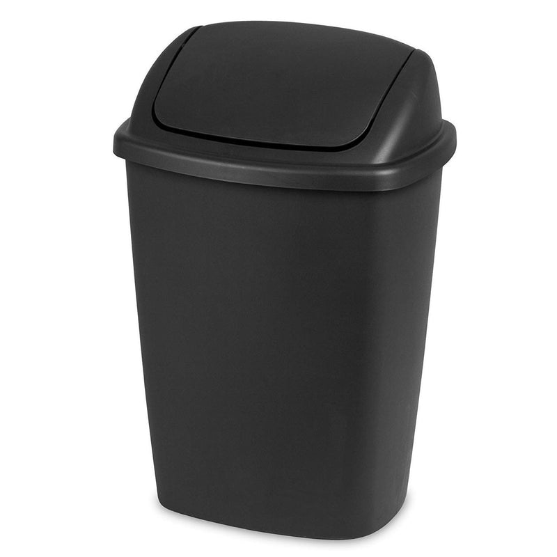 Sterilite 10689006 7.5-Gallon Swing-Top Wastebasket Trash Can, Black (6 Pack) - VMInnovations