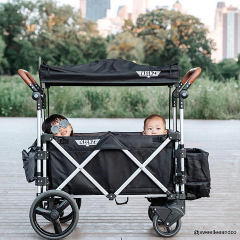 Keenz 7S Push Pull 2-Kid Baby Toddler Kids Wheeled Stroller Wagon, Canopy, Black