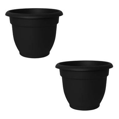 Bloem Ariana 16 Inch Black Indoor & Outdoor Self Watering Planter Pot (2 Pack)