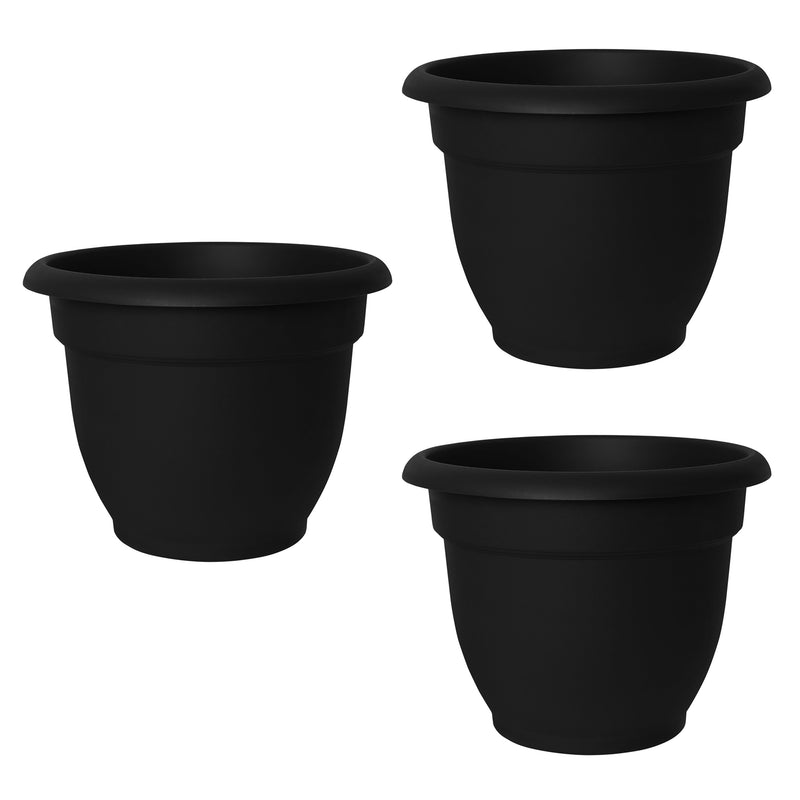 Bloem Ariana 16 Inch Black Indoor & Outdoor Self Watering Planter Pot (3 Pack)