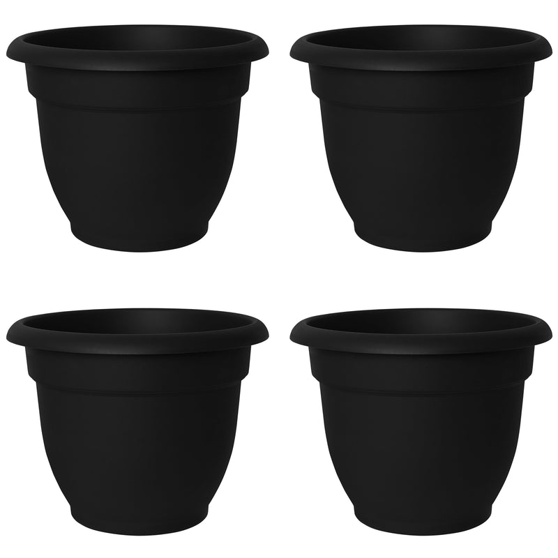 Bloem Ariana 16 Inch Black Indoor & Outdoor Self Watering Planter Pot, (4 Pack)