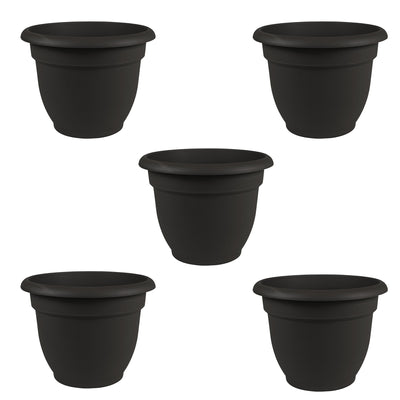 Bloem Ariana 10 Inch Black Indoor & Outdoor Self Watering Planter Pot (5 Pack)