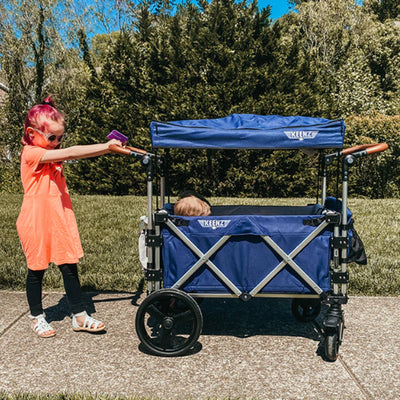 Keenz 7S Push Pull 2-Kid Baby Toddler Kids Wheeled Stroller Wagon, Canopy, Blue