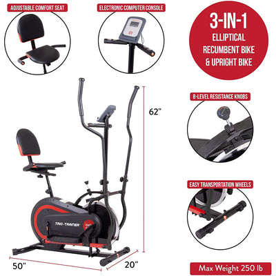 Body Flex Sports 3 in 1 Trio Trainer Home Gym Cardio Exercise Fitness Machine