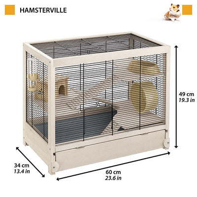 Ferplast 57026517US1 HAMSTERVILLE Sturdy Wooden Hamster Home Habitat and Cage