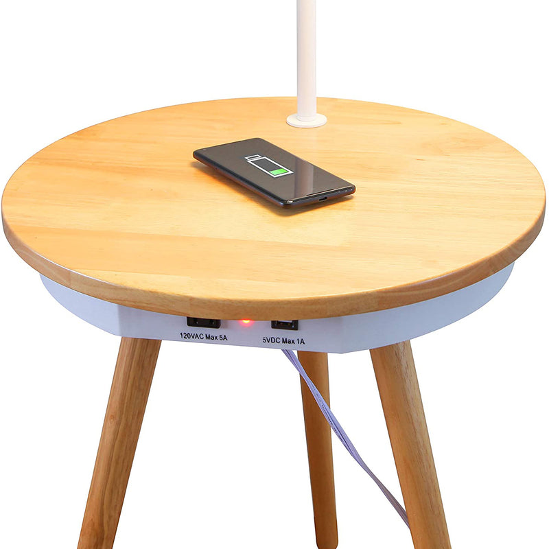 Brightech Owen Wireless Charging Station Bedside End Table w/Built In Lamp, Wood