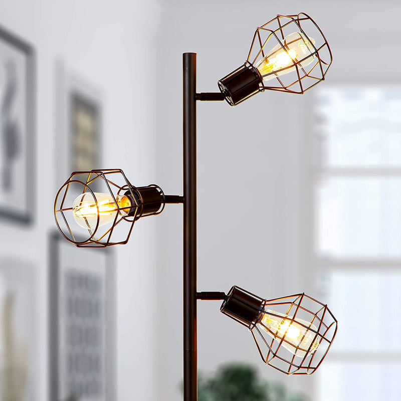 Brightech Robin Industrial Style Floor Lamp w/ 3 Vintage Edison Bulbs (2 Pack)